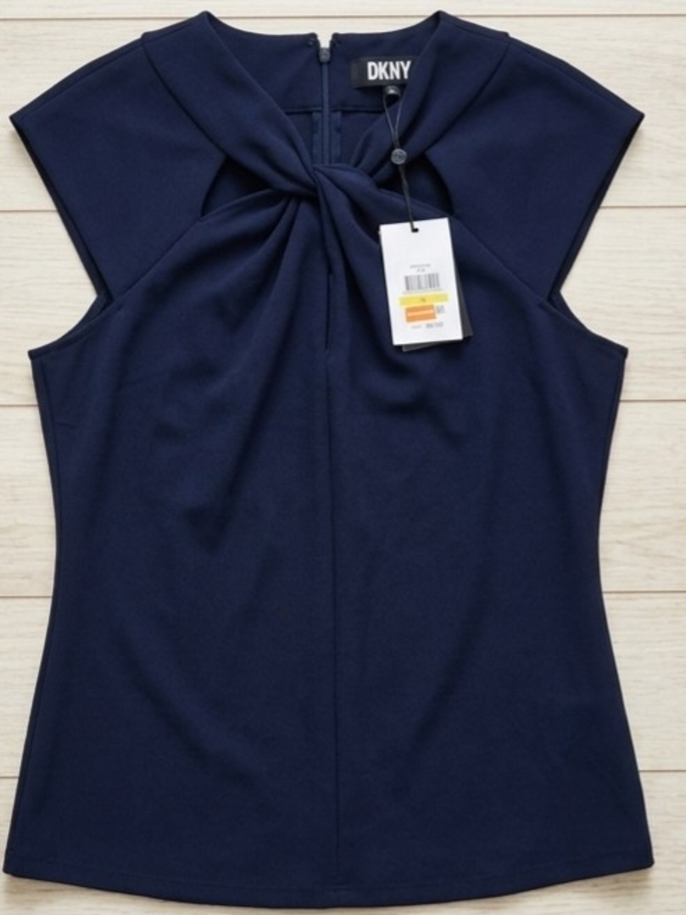 DKNYC Navy Knot-Neck Cap Sleeve Blouse